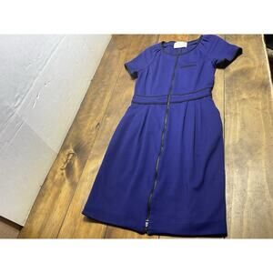 Jason Wu Sheath Dress Pleated Full Zip Blue Wool Blend Dress Size 10